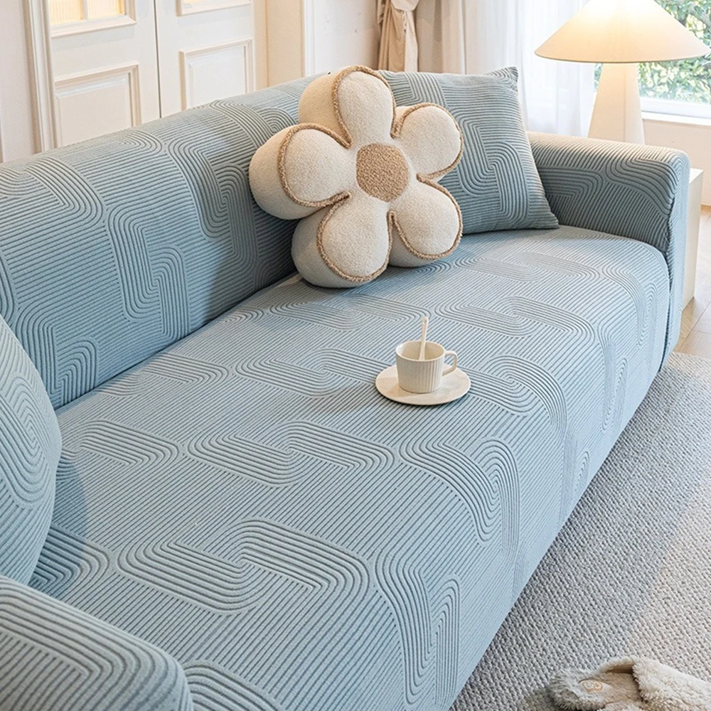 Easy Install Elastic Sofa Slipcover, Full Wrapped Anti-Slip Jacquard Couch Cover, Machine Washable Durable Furniture Protector