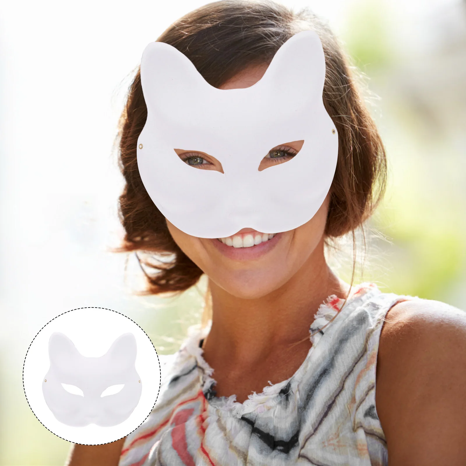 

10Pcs DIY White Fox Mask Blank Craft Paper Pulp Animal Face Mask Unpainted Halloween Cosplay Supplies Animal Costume Masks