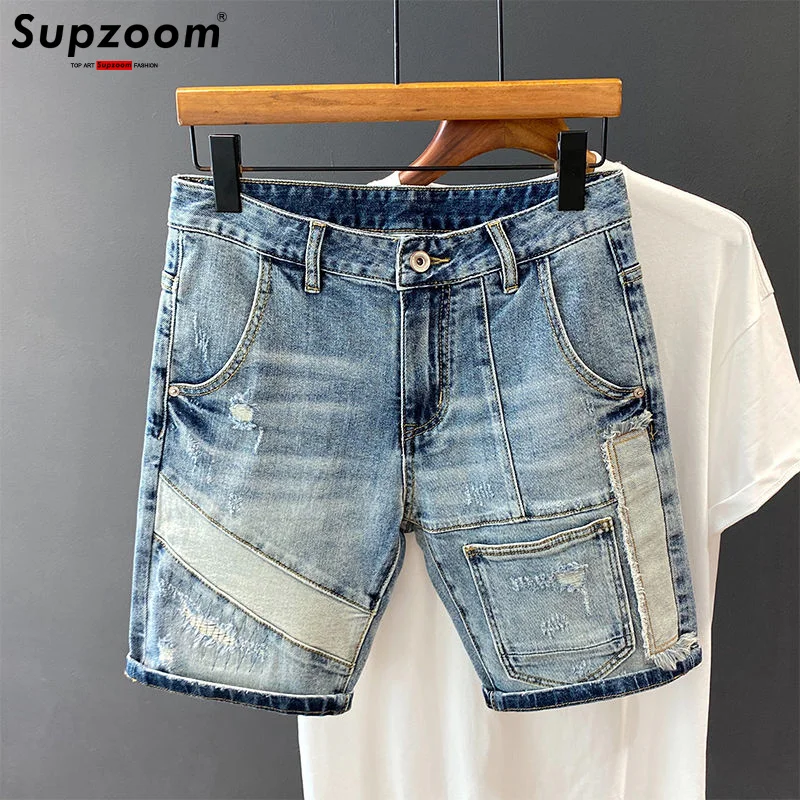 Supzoom New Arrival Hot Sale Fashion Summer Zipper Fly Stonewashed Casual Patchwork Cotton Jeans Shorts Men Cargo Denim Pockets