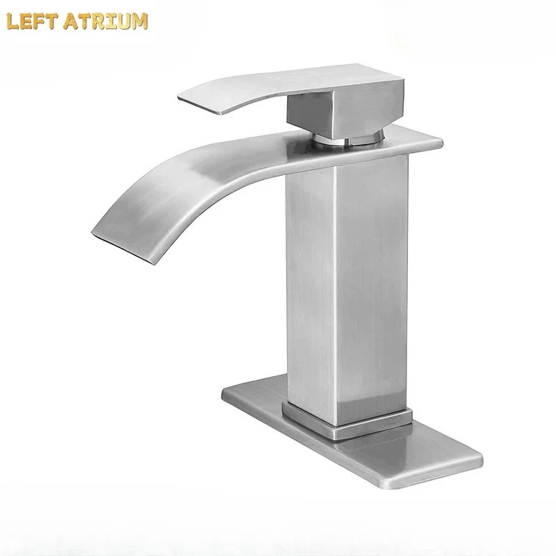 304 stainless steel basin faucet flat mouth waterfall outlet washbasin washbasin hot and cold mixing faucet
