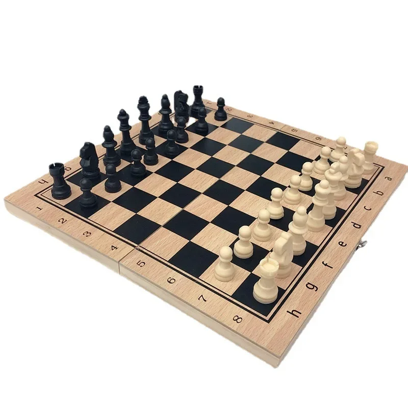 1 pz Set di scacchi Un set di tre in uno Scacchi in legno Set di legno massello Pieghevole portatile Scacchiera Puzzle Giocattolo Gioco da tavolo Giocattoli