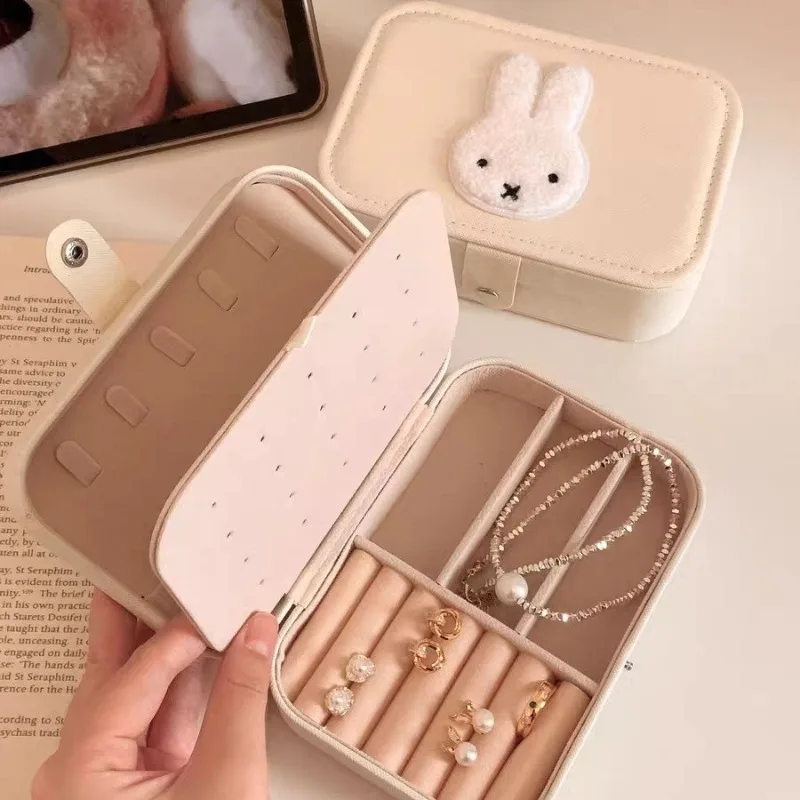 Kawaii Miffy Jewelry Box Large Capacity Portable Multi-compartment Earrings Rings Necklaces Cartoon Storage Box Girl Gift