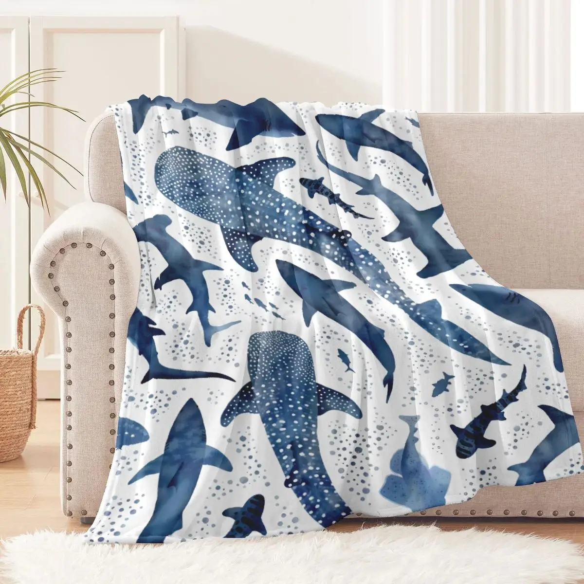 The Latest Shark-print Down Comforter and Flannel Blanket, Suitable for Sofas, Beds, Cars, Rooms, Offices, Camping, Etc.