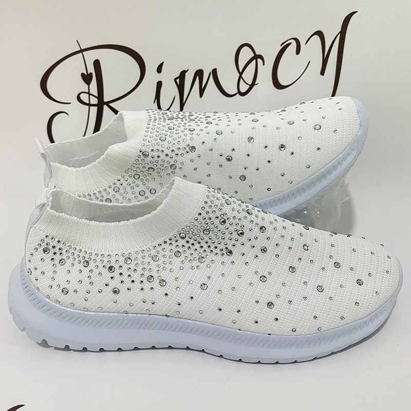 Breathable Mesh Crystal Sneaker Shoes for Women 2022 Summer Knitted Platform Sneakers Woman Plus Size Comfortable Soft Flats