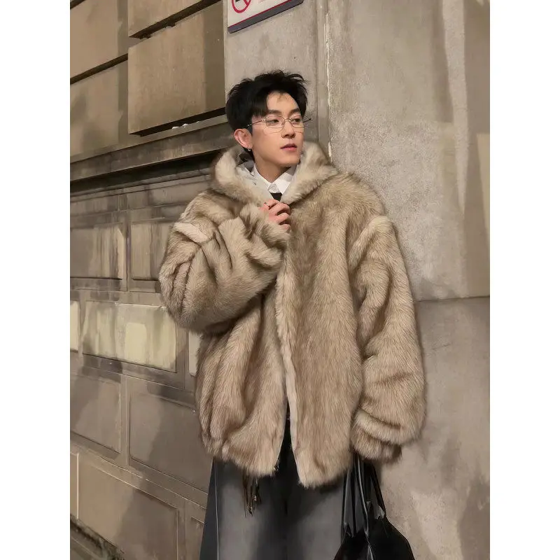 

Double-Sided American Retro Mink Fur Coat Thiened Hooded Men's Winter Jaet Trendy Brand Mountain Eagle Outerwear