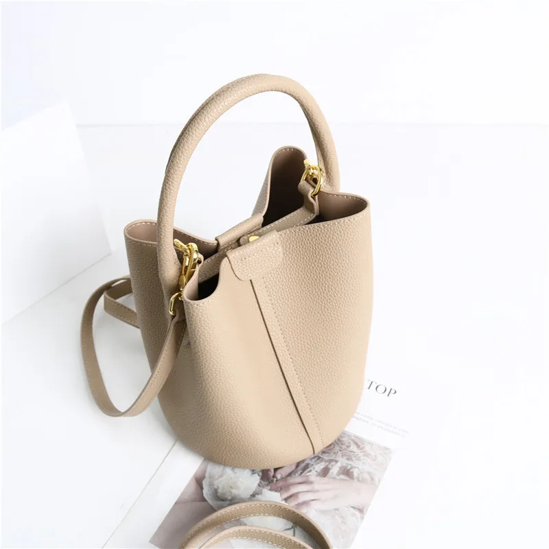 

Leather Cowhide Women Bag Packs 2024 fashion Popular New Lychee Pattern Special-Interest Design Shoulder Cross Body Bucket Bag