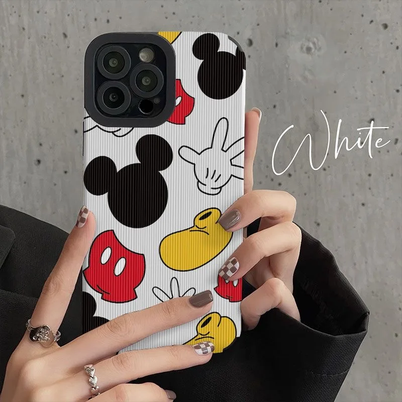 Disney Cartoon Funny Mickey Mouse Leather Shockproof Phone Case For iPhone X XR 13 12 11 14 15 Pro Max Lens Protect Cute Case