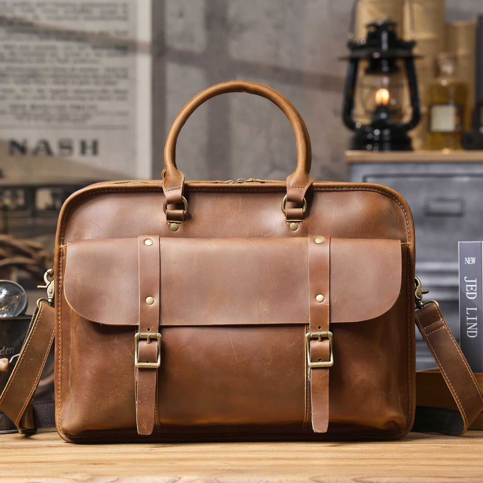 Business vintage first layer cowhide men large briefcase casual designer handmade genuine leather computer handbag messenger bag