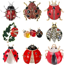 Rhinestone Seven Star Ladybugs Pins for Women Unisex Grease Insect Brooches Office Party Friend Gifts Jewelry Accessories