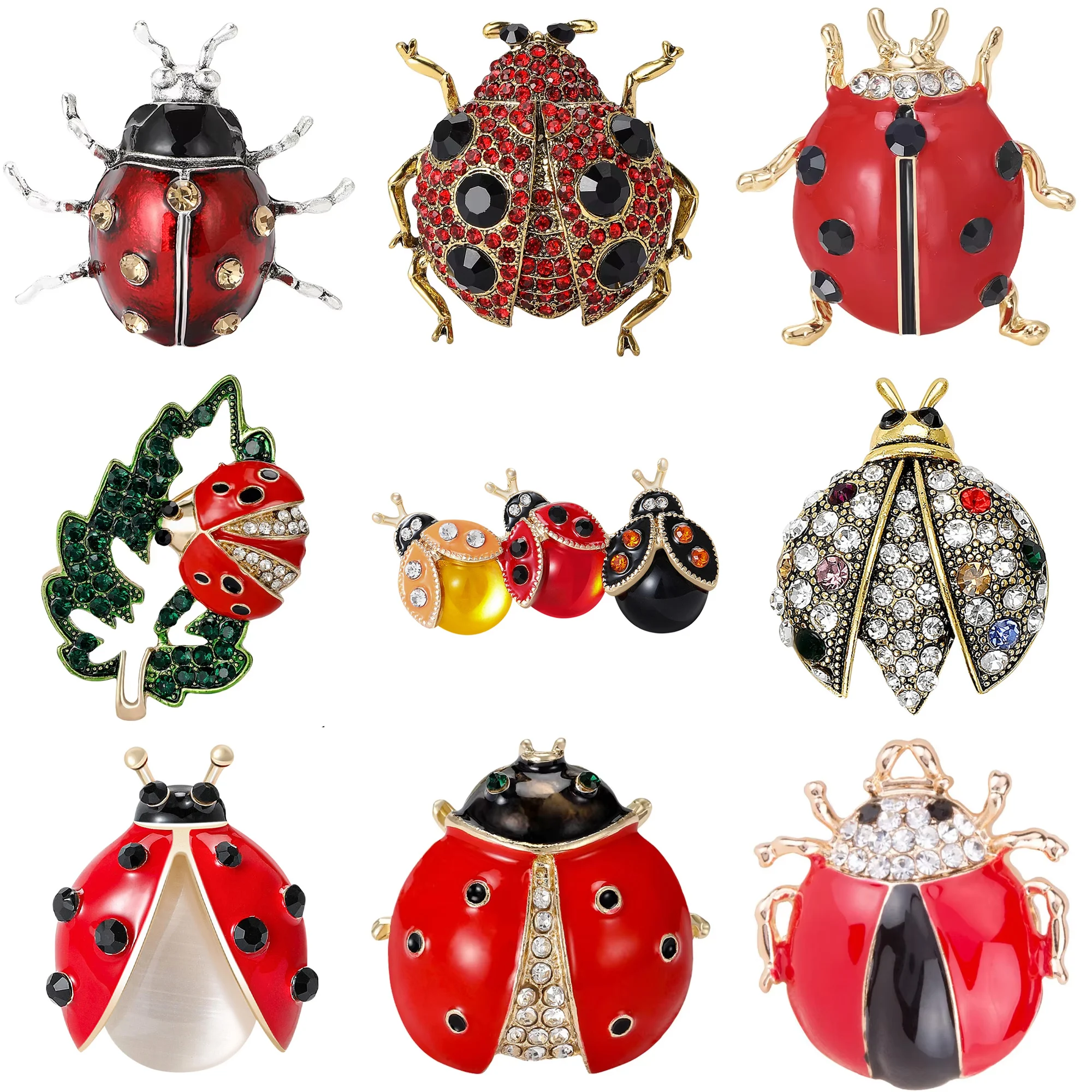 Rhinestone Seven Star Ladybugs Pins for Women Unisex Grease Insect Brooches Office Party Friend Gifts Jewelry Accessories