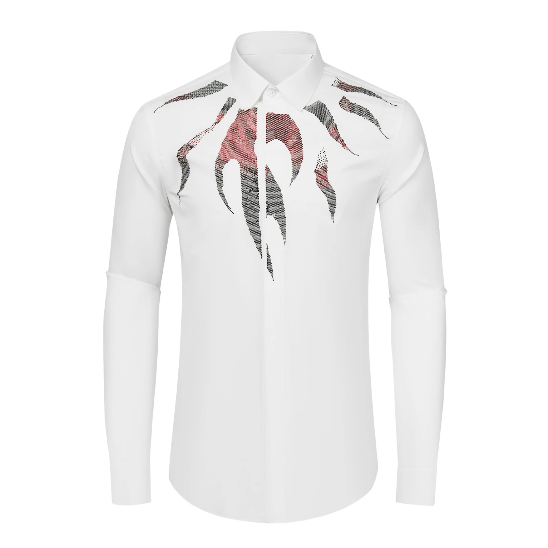 

Брендовая мужская рубашка с длинными рукавами и стразами Flame, хлопковые приталенные повседневные рубашки, модные офисные деловые классические рубашки 2025