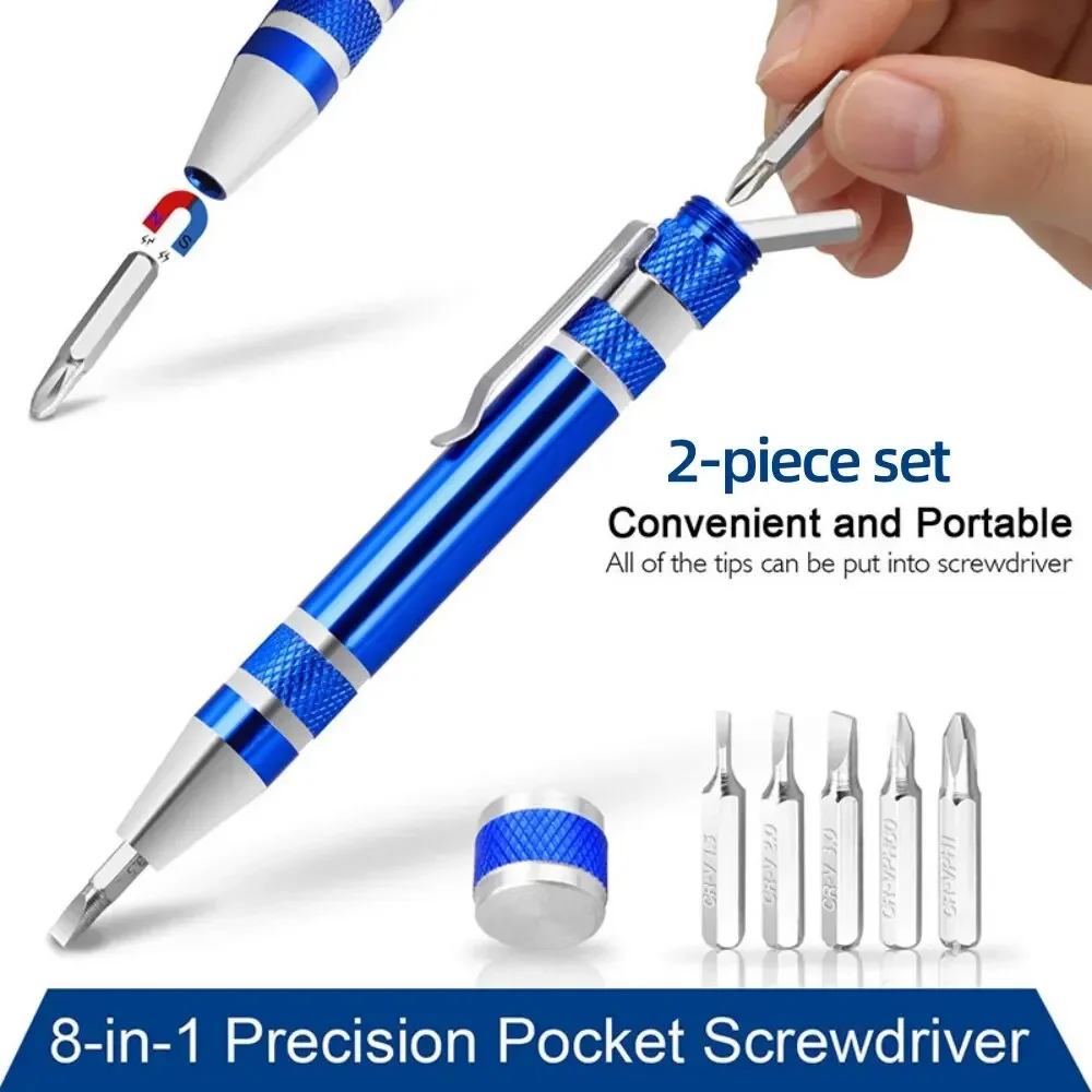 8 In 1 Schroevendraaier Pen Multifunctionele Aluminium Precisie Pen Verwisselbare Schroevendraaier Combinatie Diy Mobiele Telefoon Reparatie