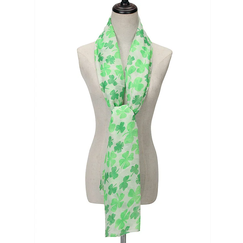 New Fashion Clover Shamrock Print Scarf Shawls Green Clovers Four-leaf Pattern Wrap Hijab