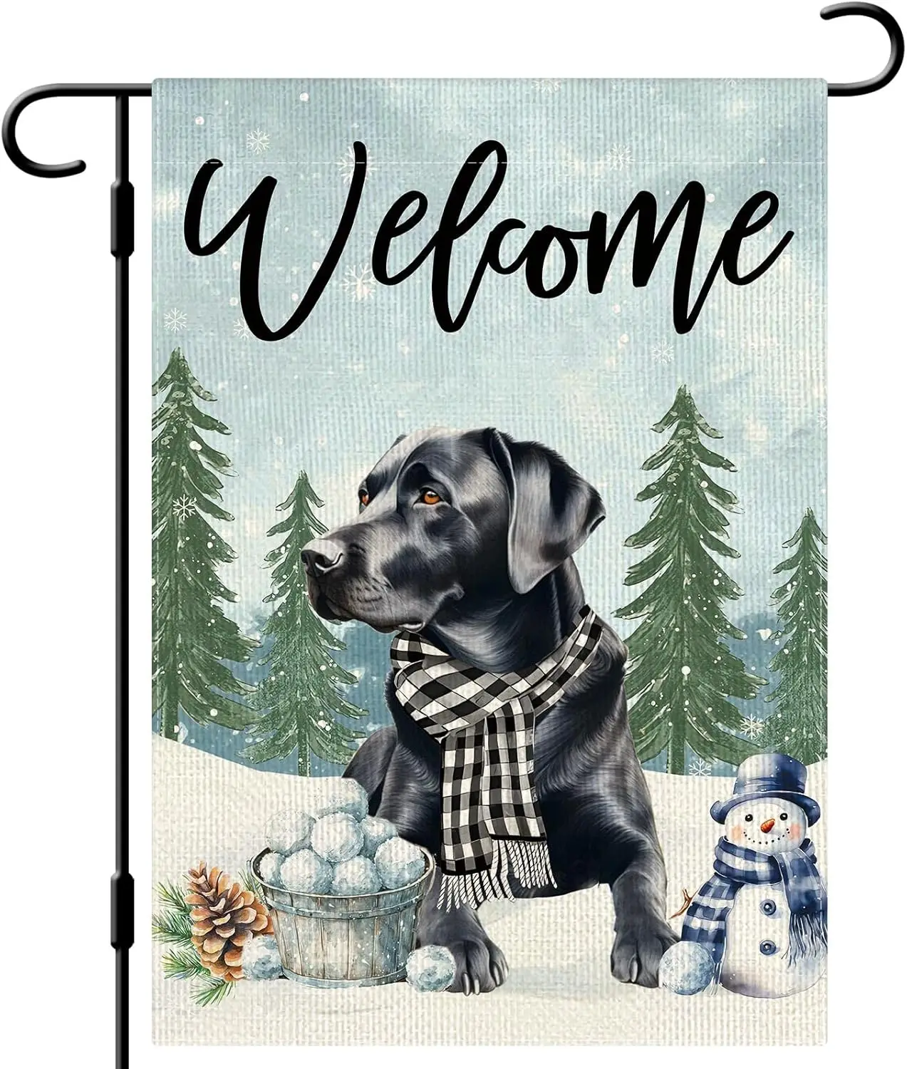 DLZDN Winter Dog Garden Flag Black Labrador Dog Snowman Tree Flag 12×18 Inch Double Side Vertical Burlap Farmhouse Yard Sign SSL