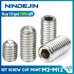 NINDEJIN Innensechskant-Stellschraube, Topfspitze, Edelstahl, M2, M3, M4, M5, M6, M8, M10, kopflose Innensechskant-Mad-Schraube DIN916