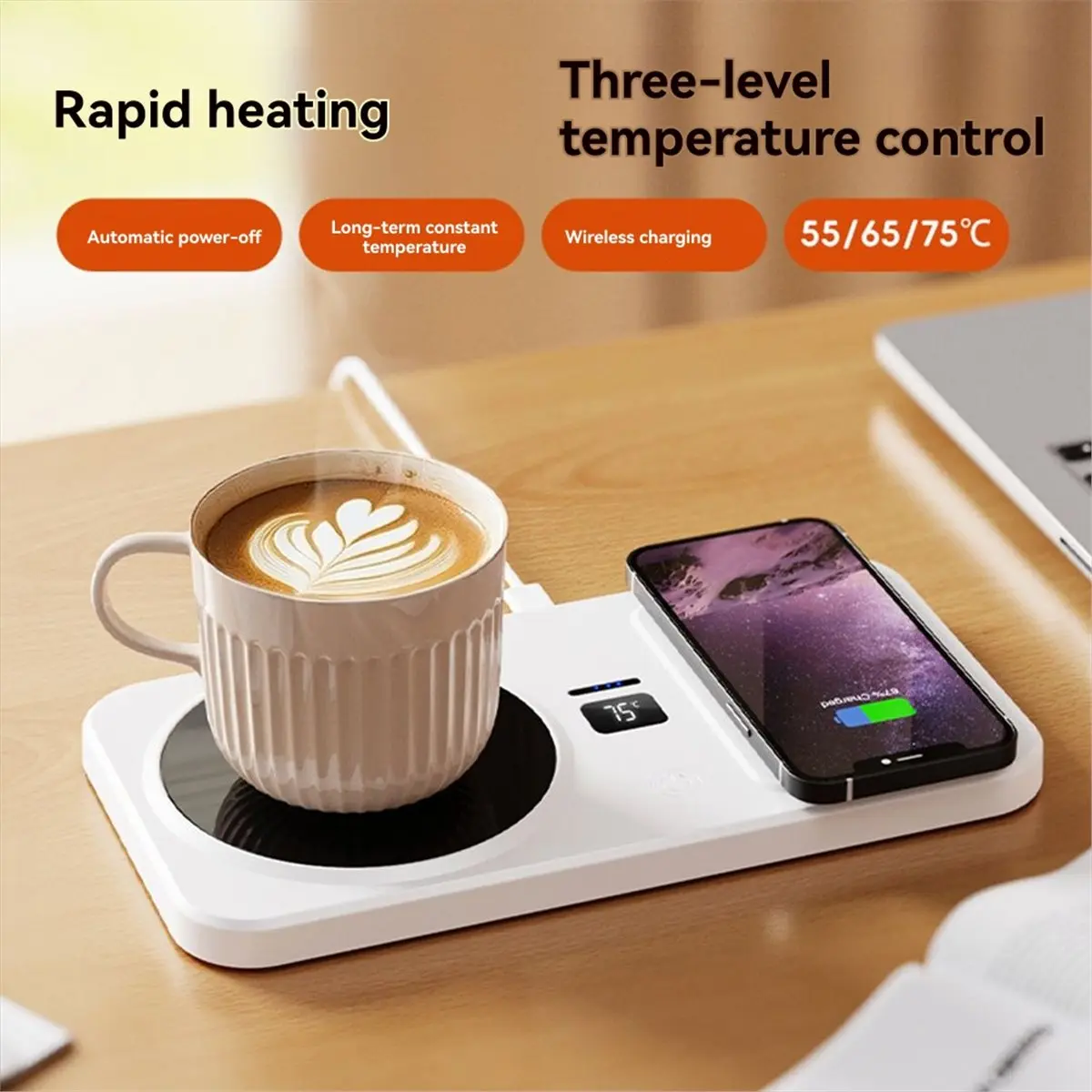 Mug Warmer and Phone Charger 2 in 1 Wireless Charger Drink Heating Warmer Magnetic USB Wireless Charging B