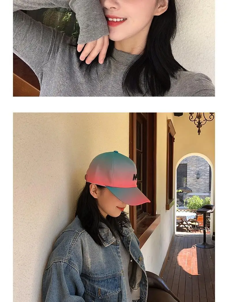 Topi bisbol wanita bordir M, topi gradien musim panas, hipster jalanan, bordir, huruf manis, visor bisbol