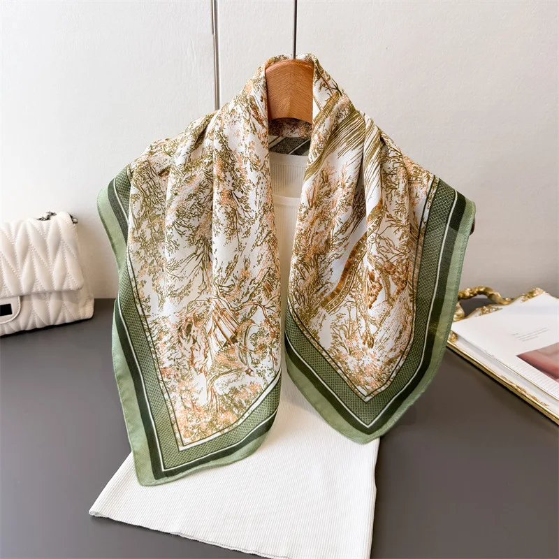 Bufanda cuadrada pequeña de lino y algodón con temperamento de tinta y agua de estilo chino, bufanda de seda, bufanda de terciopelo de imitación, chal, protección solar