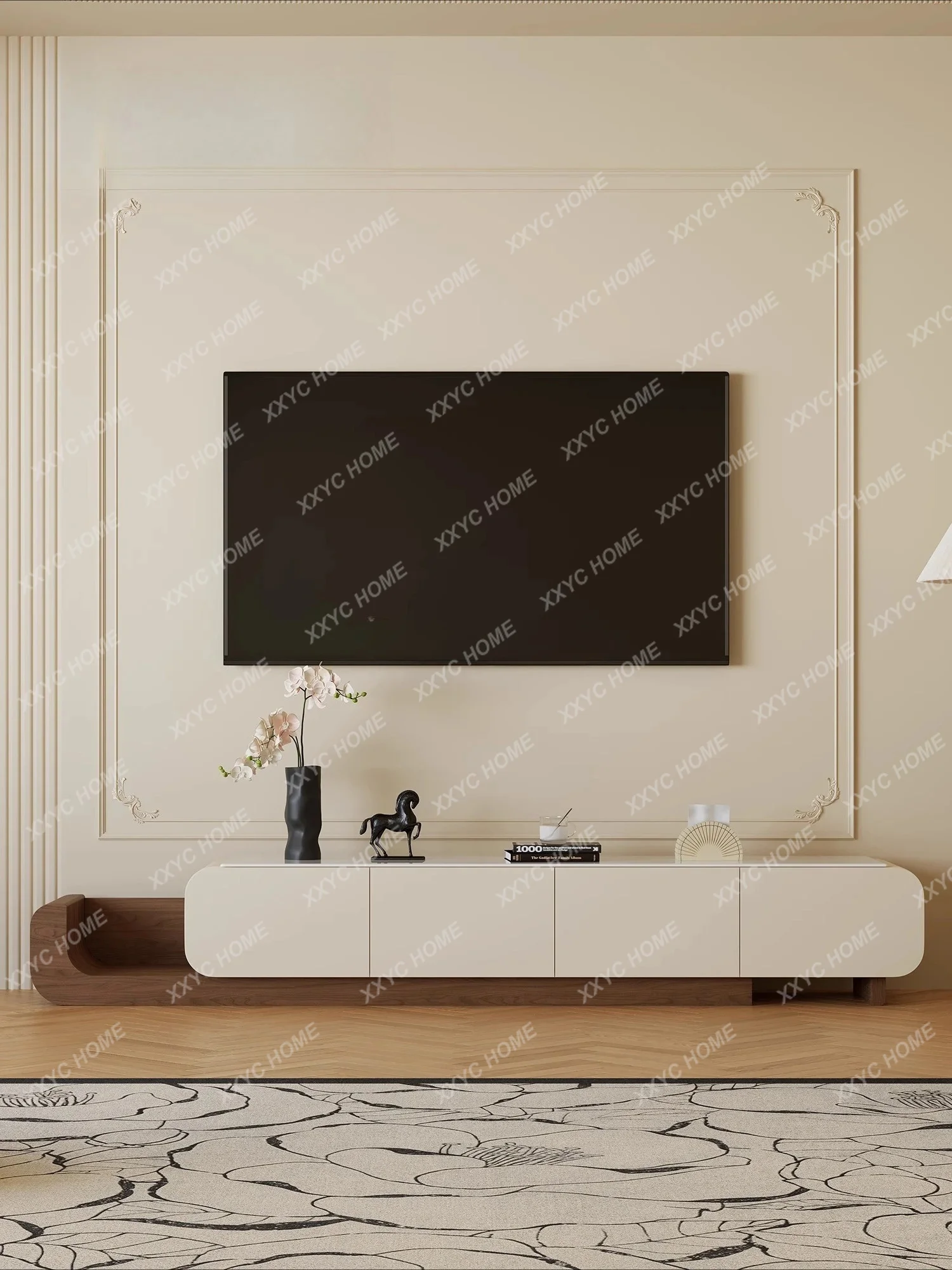 L*Medieval retractable microcrystalline stone TV cabinet living room retro small apartment floor model