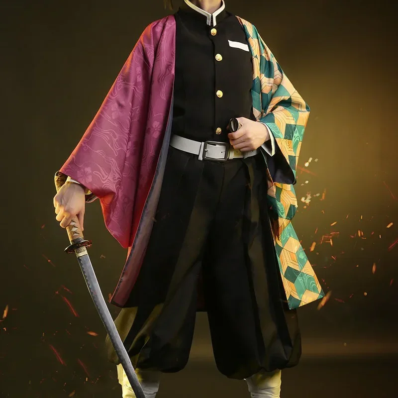 Anime Demon Slayer Tomioka Giyuu Cosplay Costumes Kimetsu No Yaiba Kimono Cloak Man Coat Lining Pants Wig Halloween Costumes