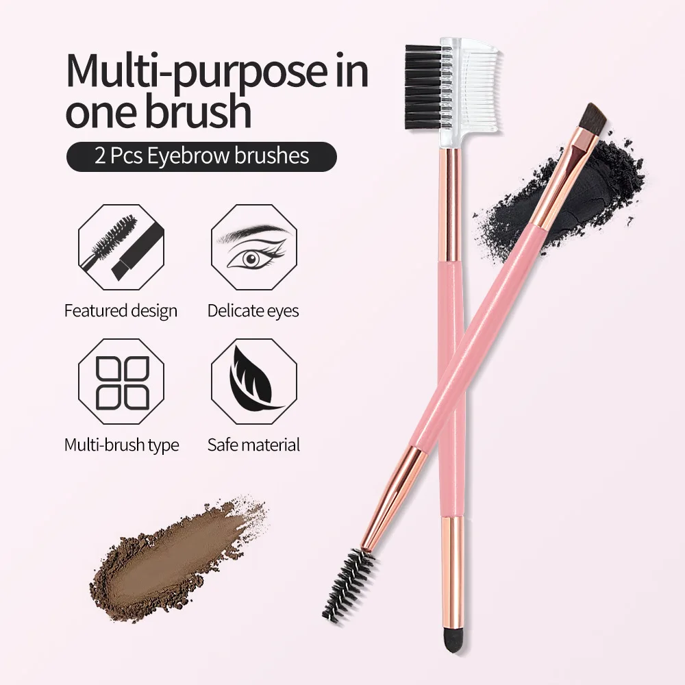 2pc Professional Double Sided Double Eyebrow Brush Eyebrow Enhancer Angled Eyebrow Brush Multifunctional Comb Beauty Makeup Tool