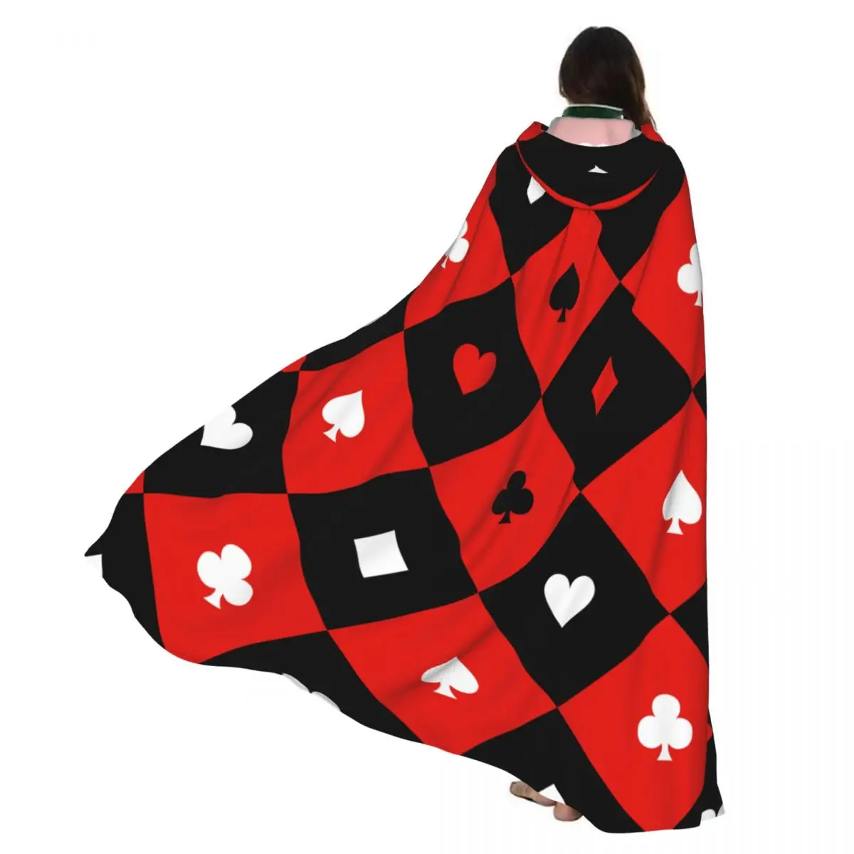 Плащ для взрослых, накидка с капюшоном, шахматная доска, алмазный покер, средневековый костюм, ведьма, Викка, вампир, эльф, Пурим, карнавальная вечеринка