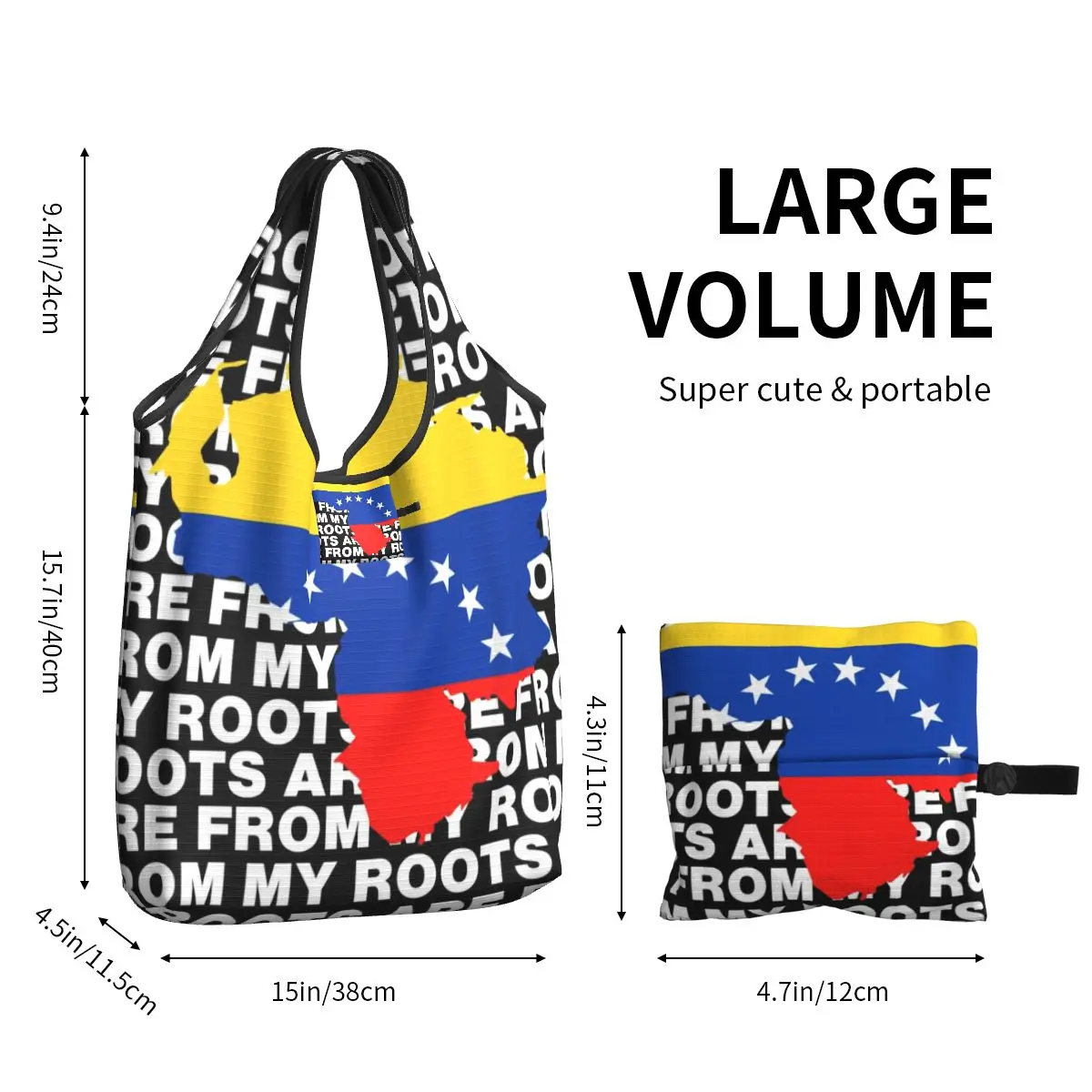 My Roots Are From Venezuela Shopping Bags Women Portable Large Capacity Groceries Republic of Venezuela Pround Tote Shopper Bags