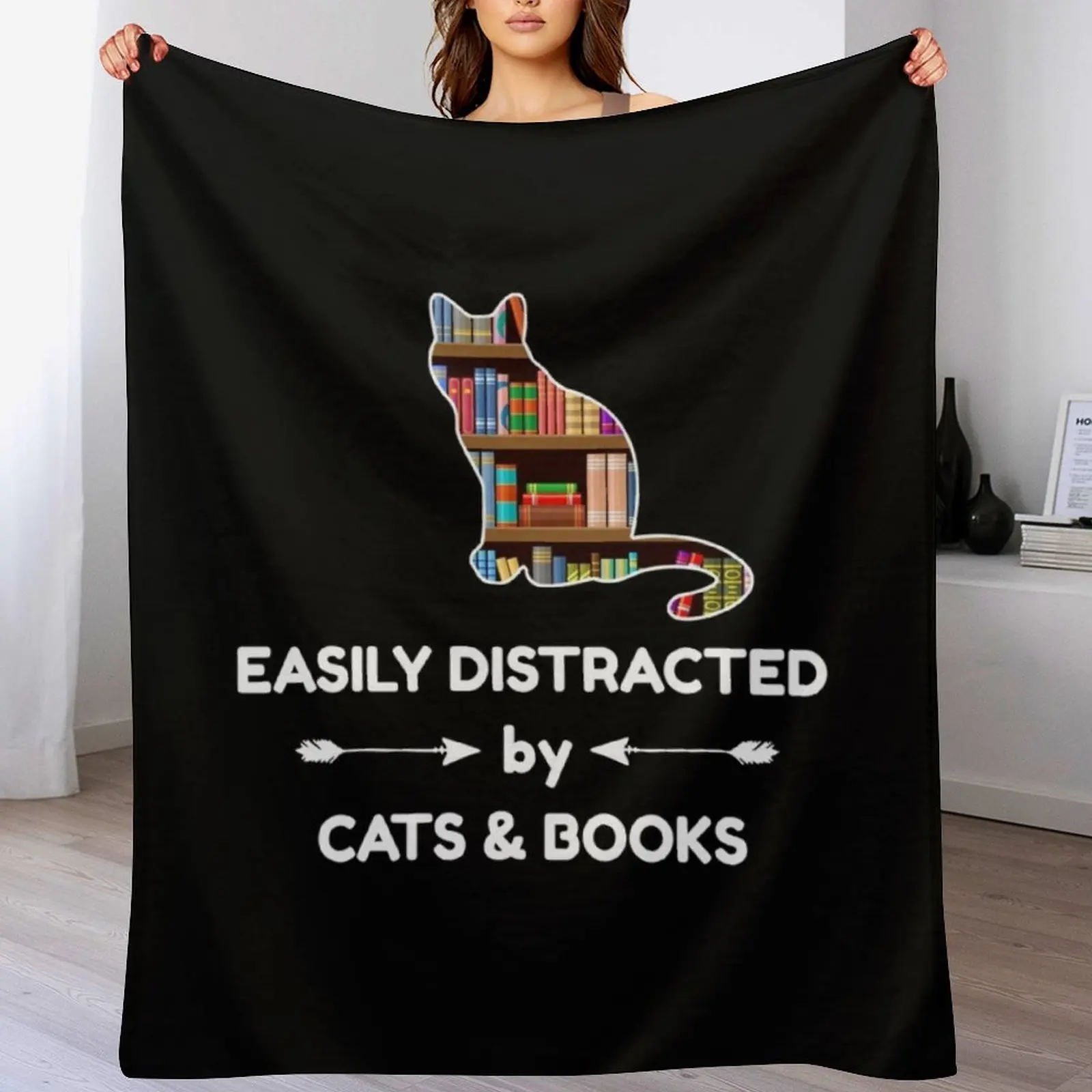 

Easily Distracted By Cats & Books Throw Blanket for sofa Blankets Sofas Of Decoration Blankets