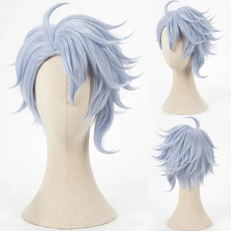 

aaa12 3Azul Ashengrotto Cosplay Light Gray Blue Short Heat Resistant Synthetic Hair Carnival Halloween Party Wigs + Wig Cap