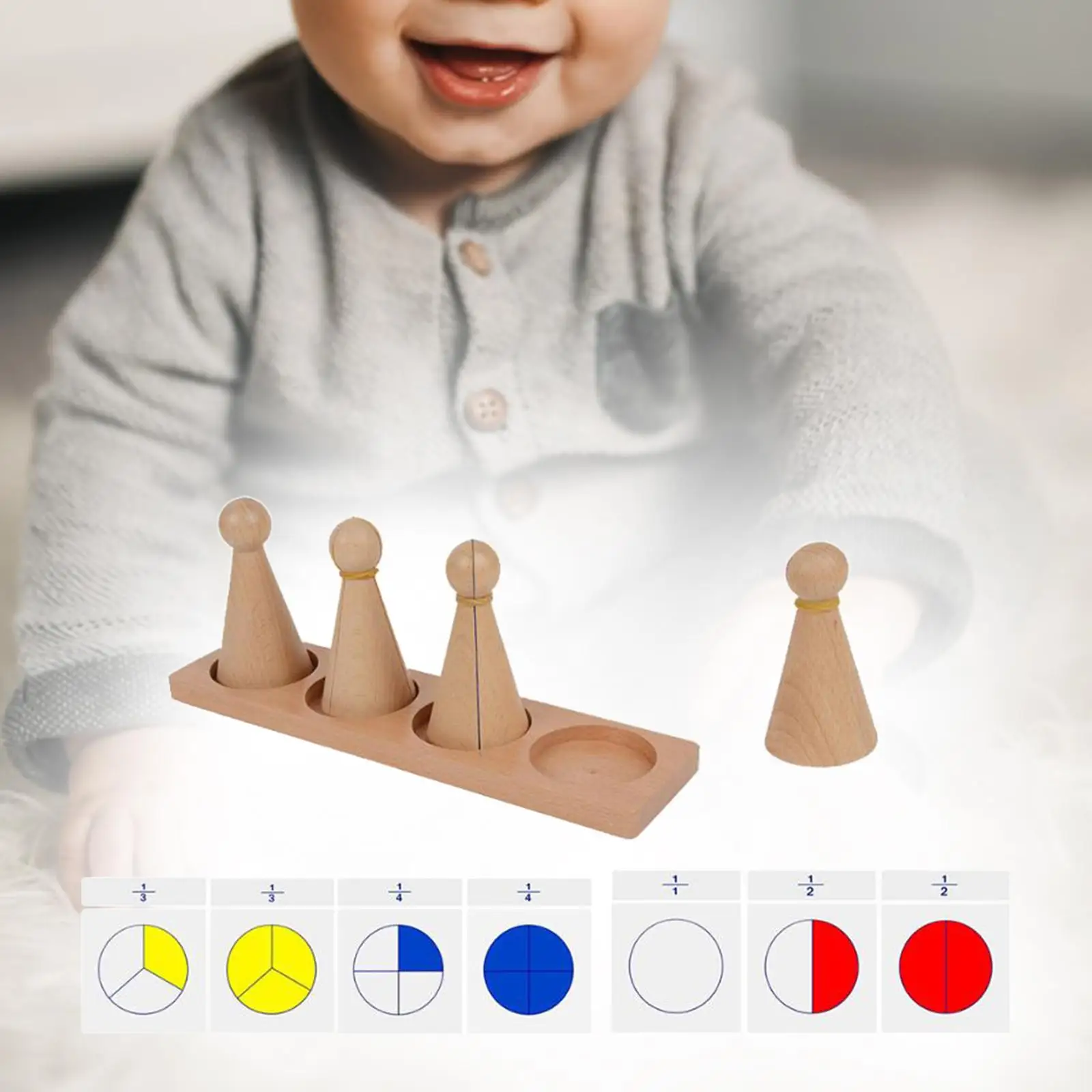 

Montessori Math Materials Wooden Geometric Shapes with Peg Dolls Cognitive Fraction Learn Toys for Classroom Elementary School