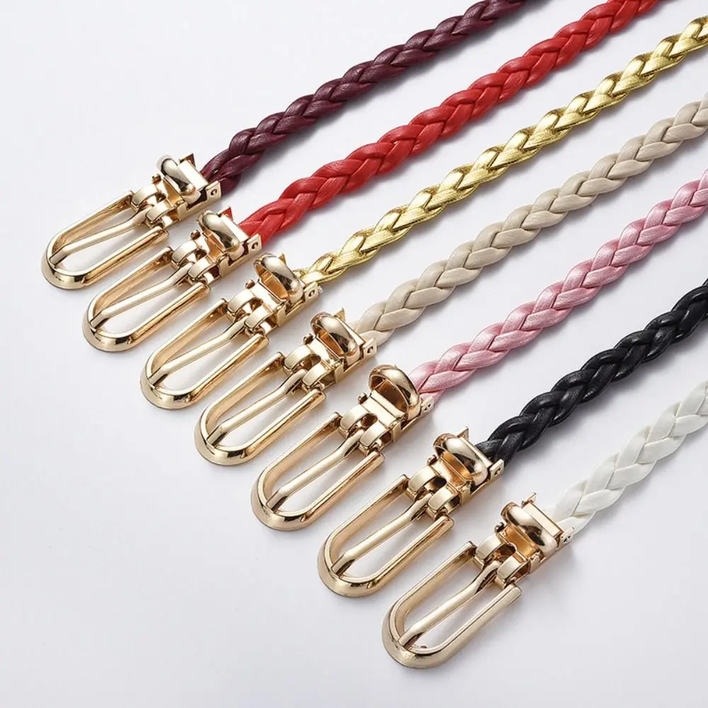 

Metal Buckle Thin Belt Jeans Decor Korean Style Weave Belt Waistbands Trouser Decoration PU Leather Waistband Dress Decoration