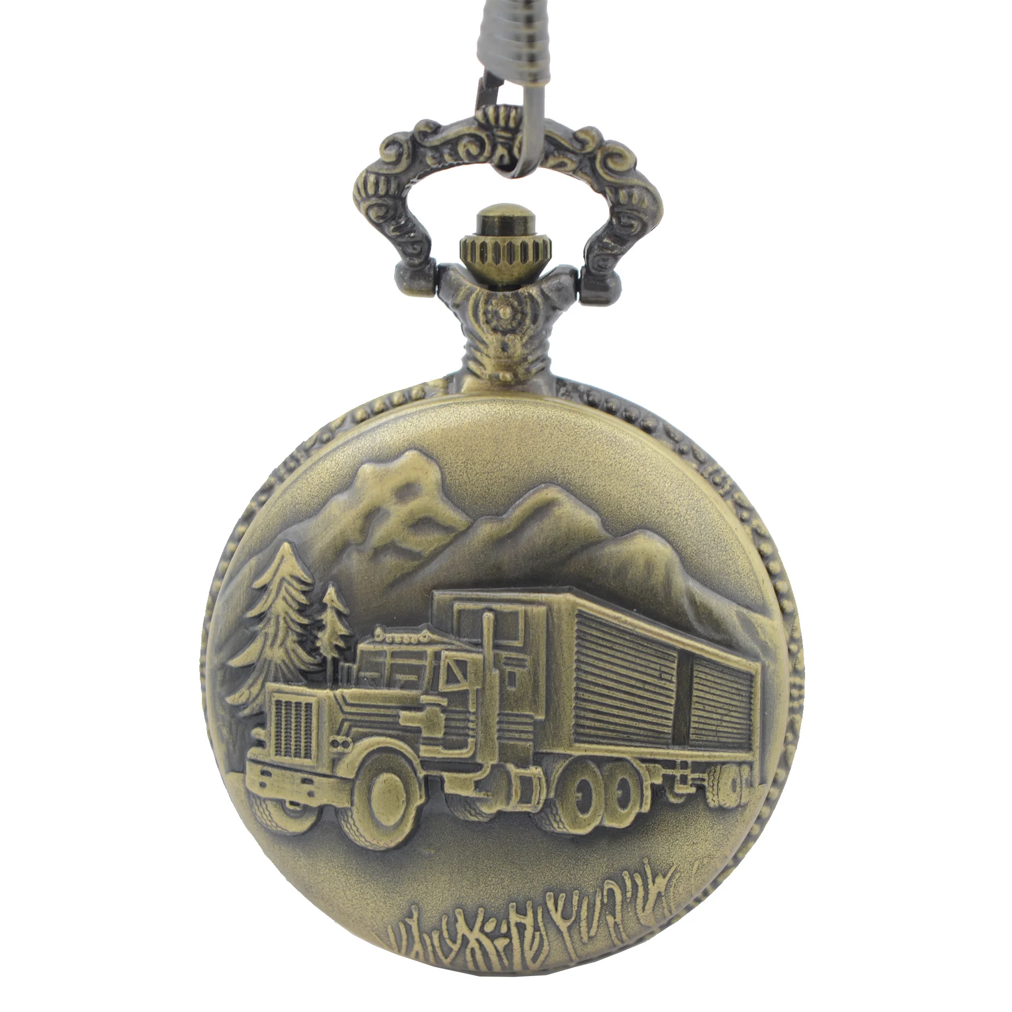 Steampunk Train Pocket Watch Bronze Tone Case Quartz Movement Watches Men Women