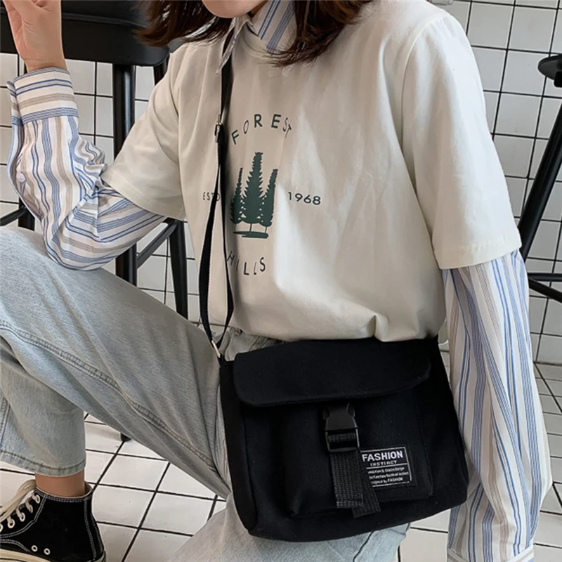 Bolso de lona de estilo japonés para mujer, bandolera pequeña para chica, bandolera para estudiante, monedero para teléfono