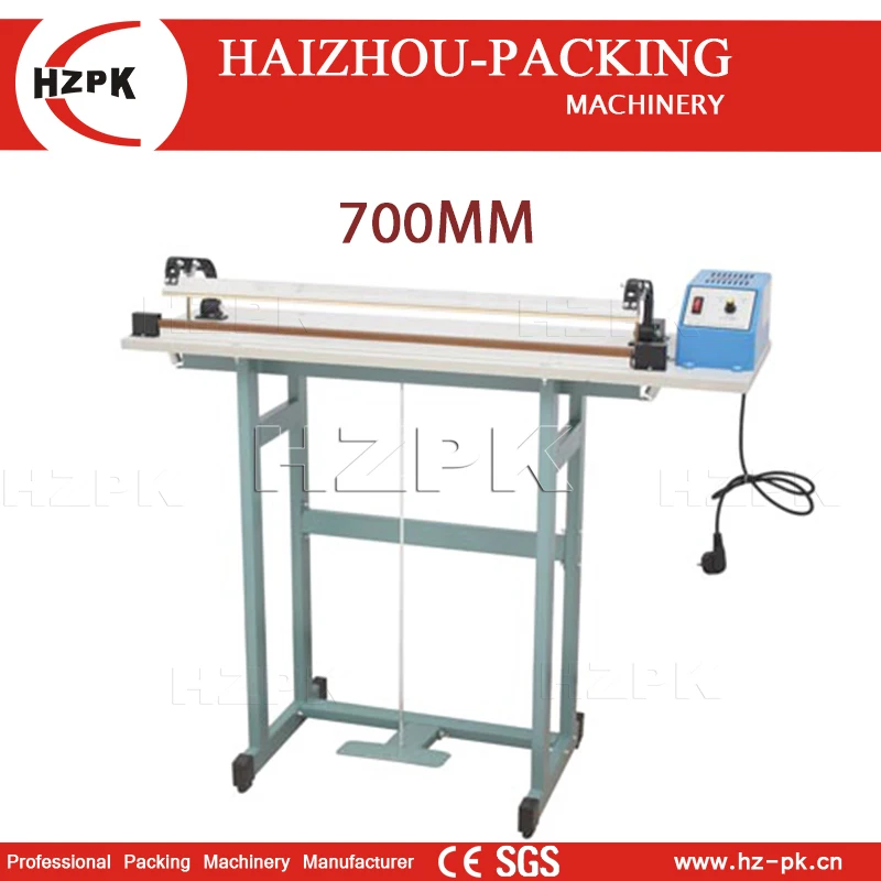 HZPK Durable Foot Pedal Heat Sealing Machine 700mm Plastic Bag Sealer Commercial Grade for PVC Shrink Film SF-700