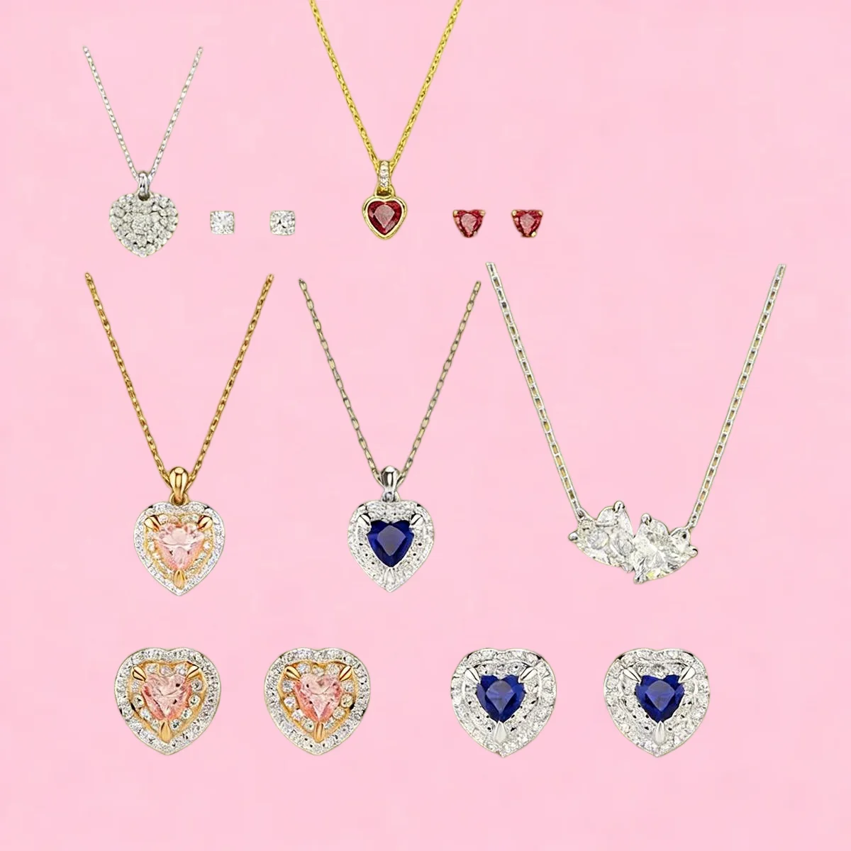 

2026 New Luxury Heart Shaped High Quality S925 Silver Necklace Pendant Earrings Boutique Jewelry Essential for Daily Wearing