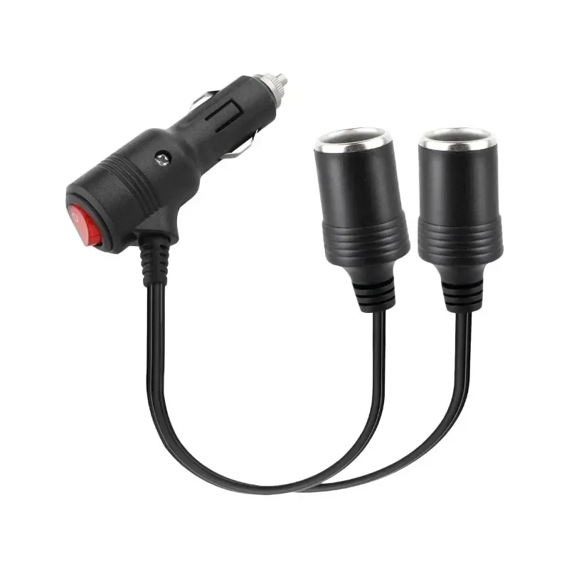 Car Cigarette Lighter 12-24V Splitter Adapter 1 Male To 2 Female Sockets Y Splitter with On Off Switch 20cm Universal New 2025
