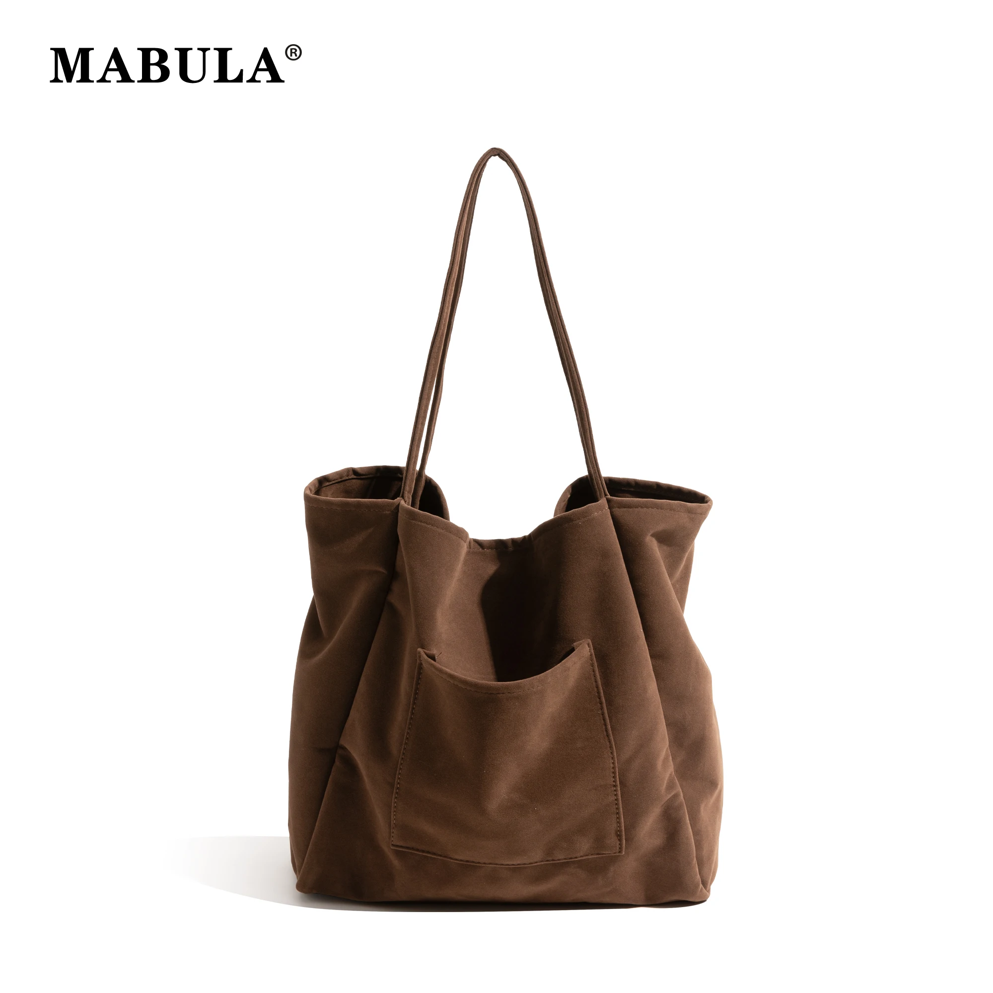 MABULA Retro Faux Suede Tote Handbag Square Solid Fashion Ladies Work Shopping Shoulder Bag Simple Casual Large Capacity Satchel