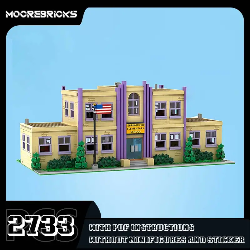 

MOC Springfield Elementary School Modular Bricks Famous Anim Architecture Building Blocks Model Assembling Toys Birthday Gifts﻿