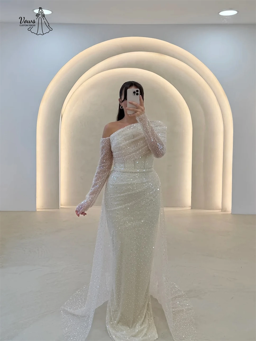 Vows الترتر امرأة فستان أنيق فاخر ذيل السمكة تنورة المرأة مساء فستان الزفاف ضيف مخصص Ballgown فستان حفلات حفل #2