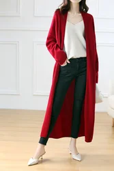 Hot Sale Autumn Winter New 100% Wool Cardigan Sweater Women's V-Neck Solid Fashion Long Female Loose Soft Knit Large Size Coat