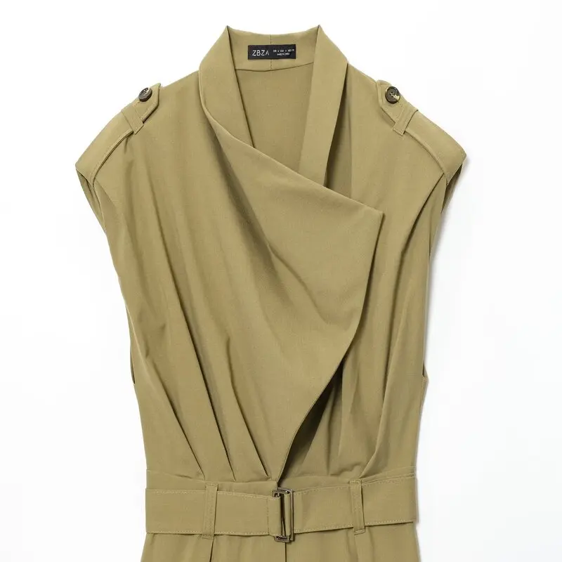 ชุดเดรสทำงานผู้หญิง ดีไซน์ใหม่ ฤดูใบไม้ร่วง 2025  แบบมีแผ่นเสริมไหล่  คาดเข็มขัด  ทรงตรง  เอวสูง  ผ้า 8%-90%  สำหรับใส่ทำงาน