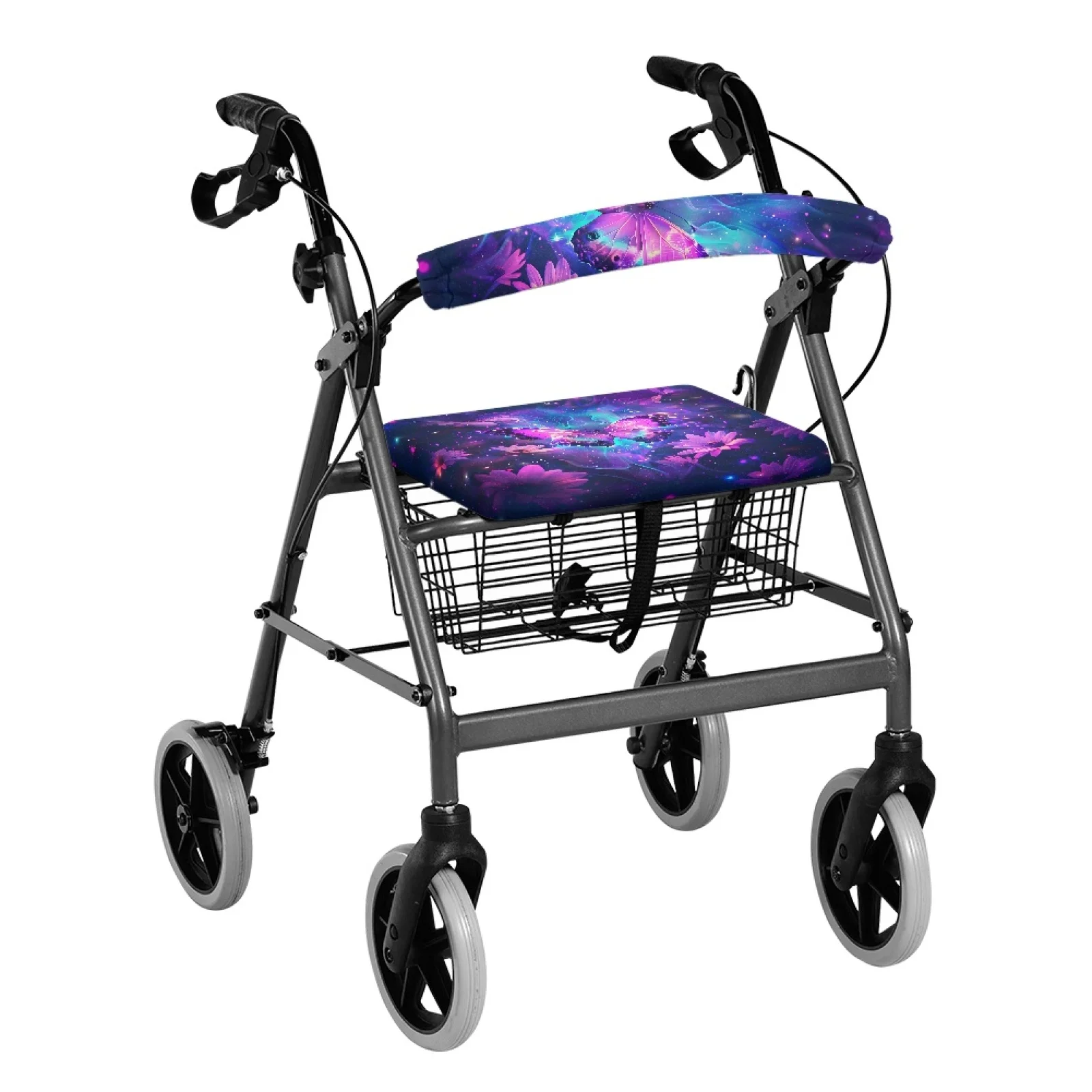 Coloranimal Galaxy Butterfly 2 Pcs Seat & Backrest Cover Set, Rollator Walker Seat Cover for Indoor Neighborhoods Senior Ladies