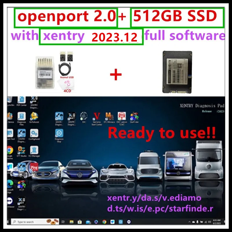 Nowy 2023.12 xentry pełne oprogramowanie z 512gb ssd Openport 2.0 ECU Chip stroik do diagnostyki Benz oprogramowanie full xentry 2023.12