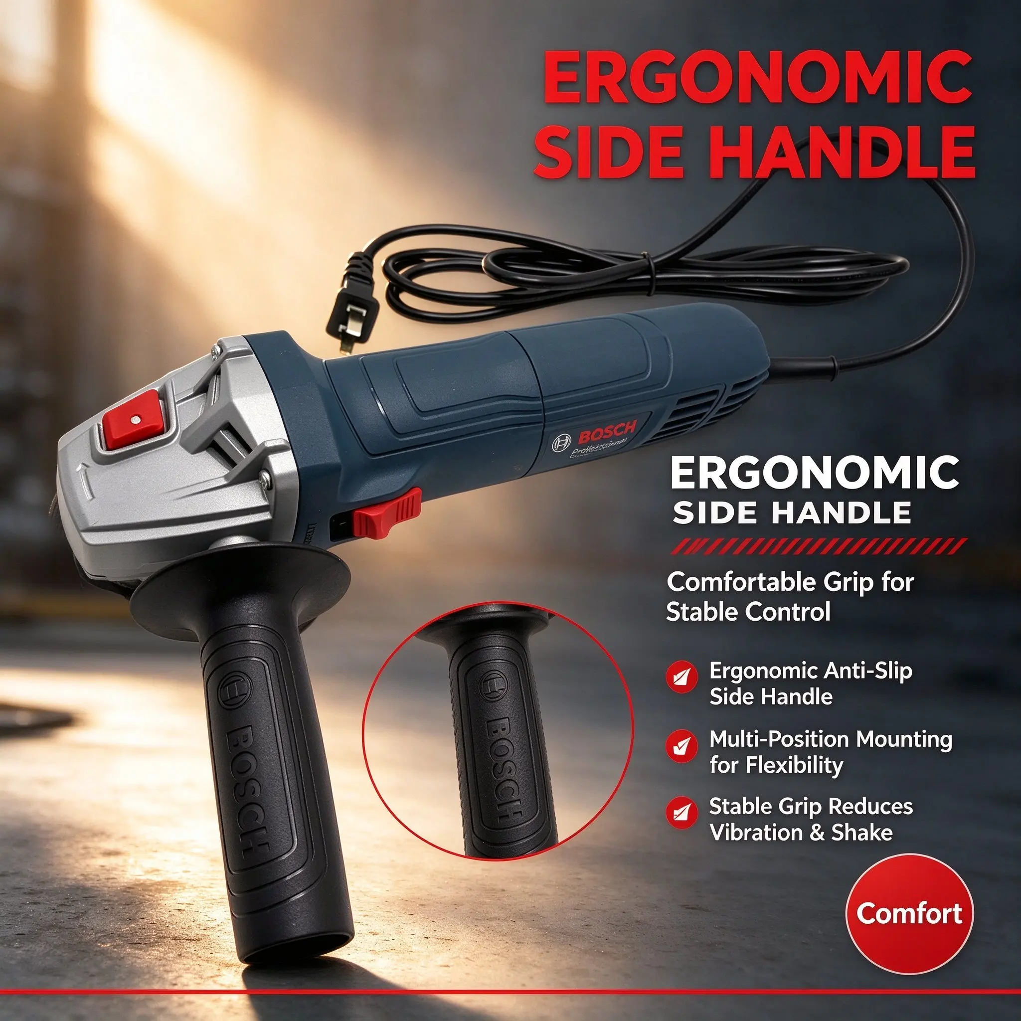 BOSCH GWS 800 Professional Wired Angle Grinder, 800W 12000RPM, 100mm Disc for Metal & Stone Cutting and Grinding