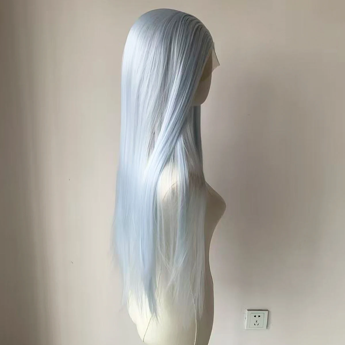 Women's Long Straight Light Blue Synthetic Lace Front Wig