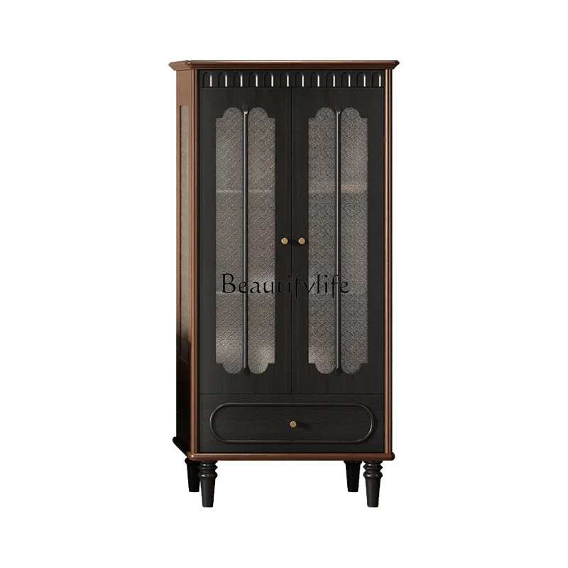 

French retro double door lower edge cabinet glass antique display living room locker