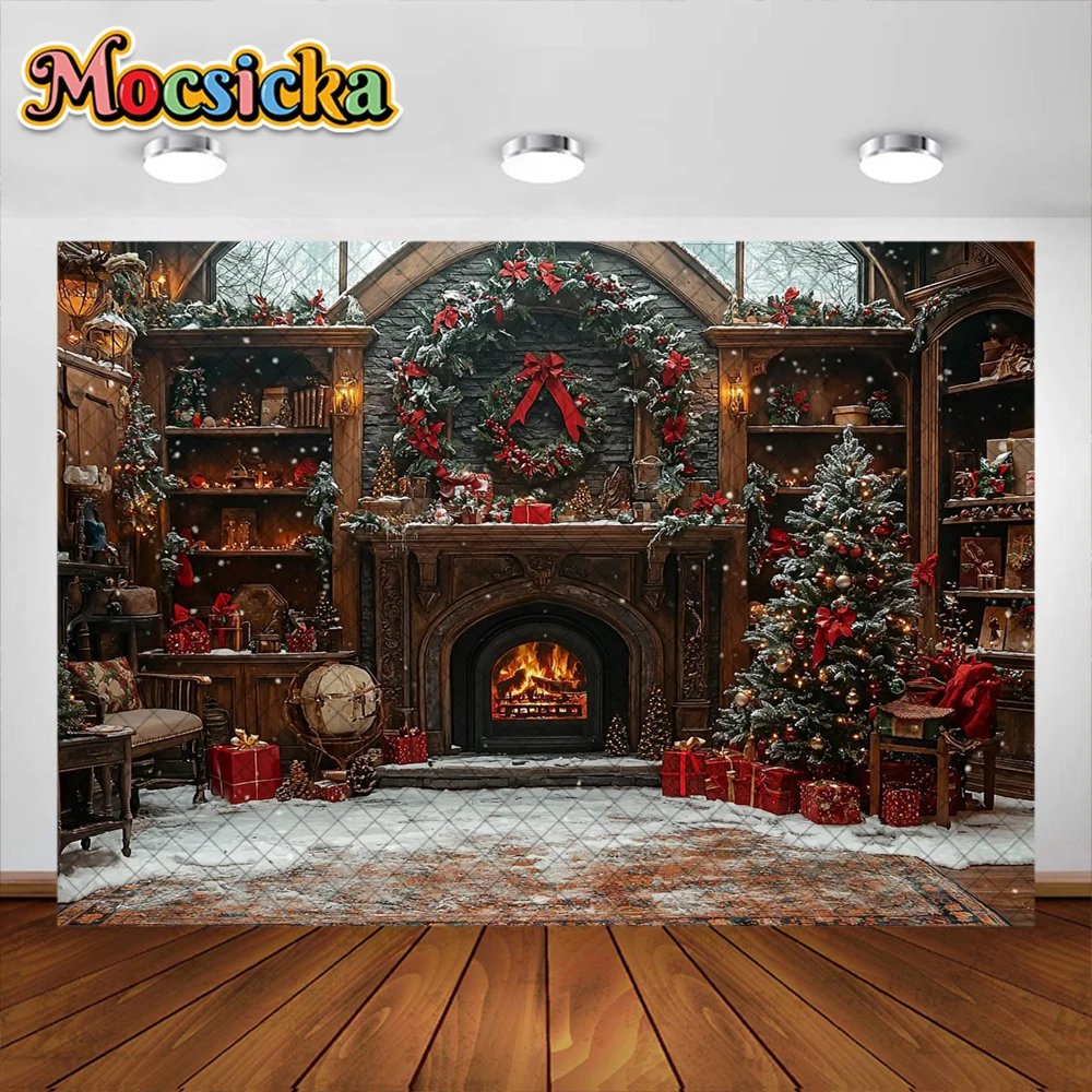 クリスマスの写真の背景,クリスマスのドールハウスの花輪,休日の装飾,ポートレート写真,スタジオの小道具,大人と子供