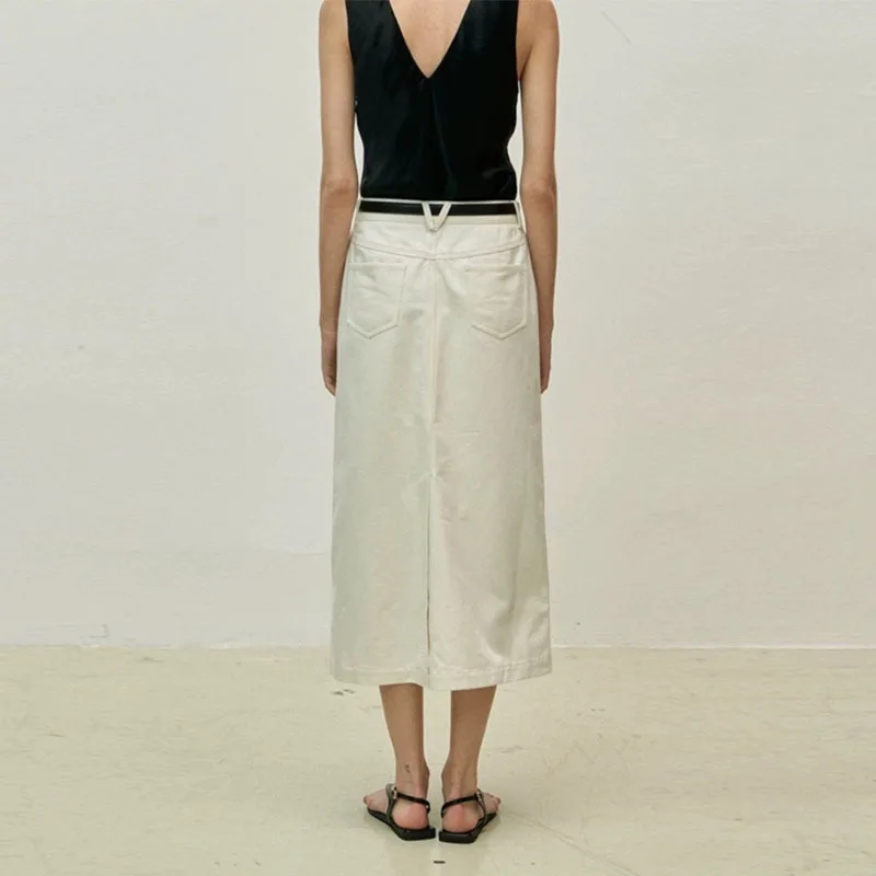 Dave&di 2025 Spring And Autumn New Collection: Niche Nordic Minimalist Style Cowboy Skirt High Waist Medium Length A-line Sil