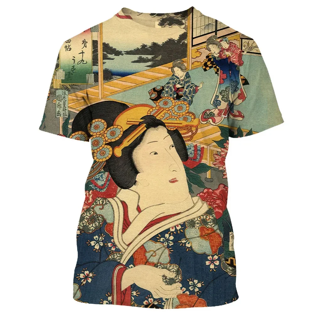 Japanese Geisha 3D Printed t-shirt Man/ Women Casual Fashion Short Sleeve Tops Men Round Neck T-shirts Oversized Unisex Clothing