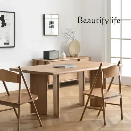 N Medieval style dining table log cream wabi style Japanese small apartment simple dining table